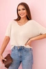 Damenpullover aus weichem Flaum mit V-Ausschnitt kurzärmlig beige