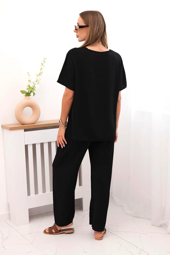 Women's set with a loose blouse and wide pants black