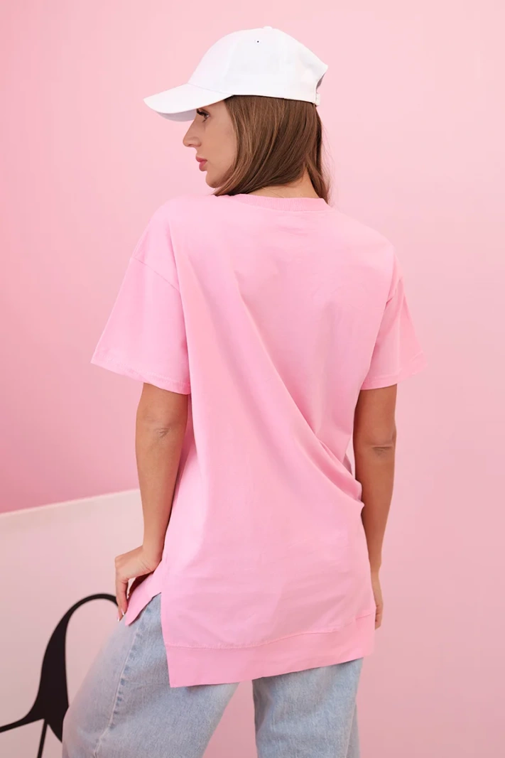 T-shirt dámsky bavlnený oversize srdcom a strapcami svetloružový