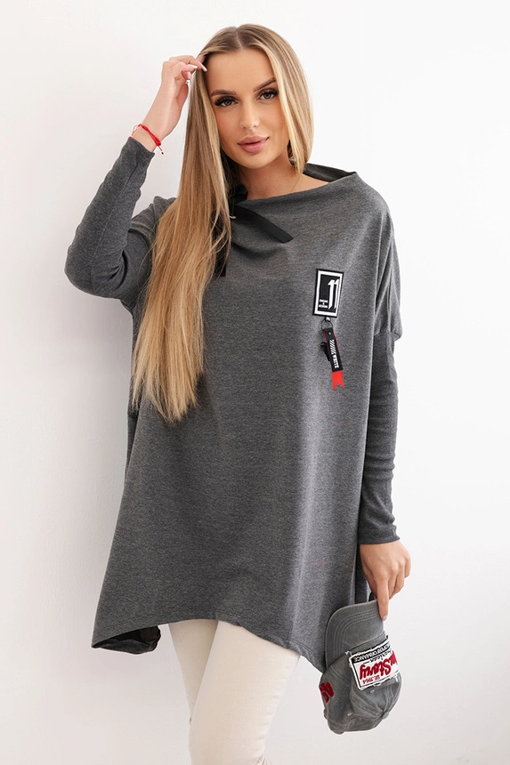 Oversize sweatshirt with asymmetrical sides graphite