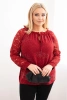Dámska blúzka Plus Size s čipkovými rukávmi a ozdobným výstrihom bordová
