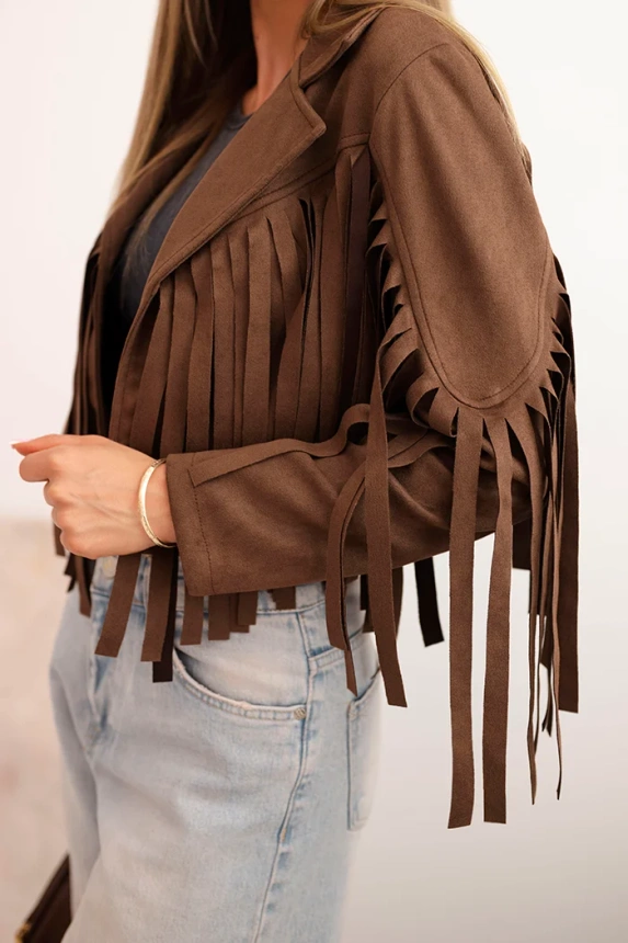 Damen-Wildlederjacke mit Fransen braun