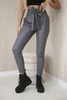 Leather trousers with a tie at the front graphite