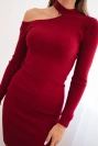 Women's knit dress with long sleeves and asymmetrical neckline burgundy