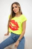 Blouse with lips print yellow neon+red