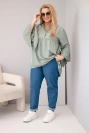 Damen-Viskosebluse in Plus-Size mit Rüschenärmeln und V-Ausschnitt khaki