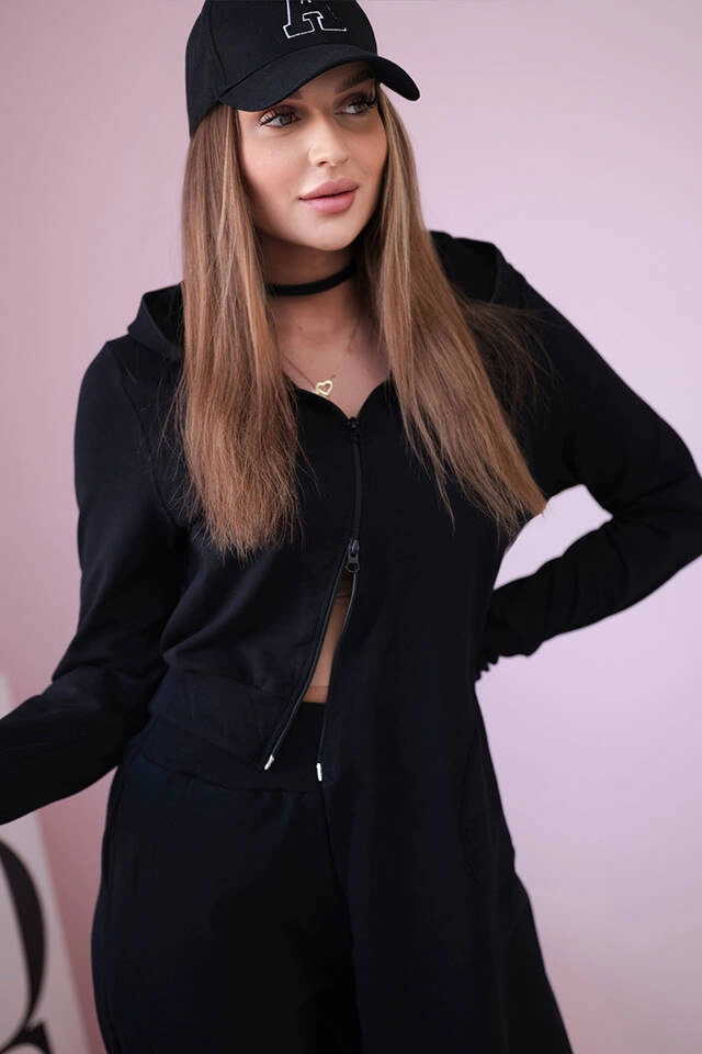 Sweatshirt-Set mit längerer Seite schwarz
