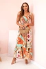 Women's cotton dress with gathering and floral pattern mint