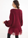 A sweater women's with dress made of viscose and lace burgundy