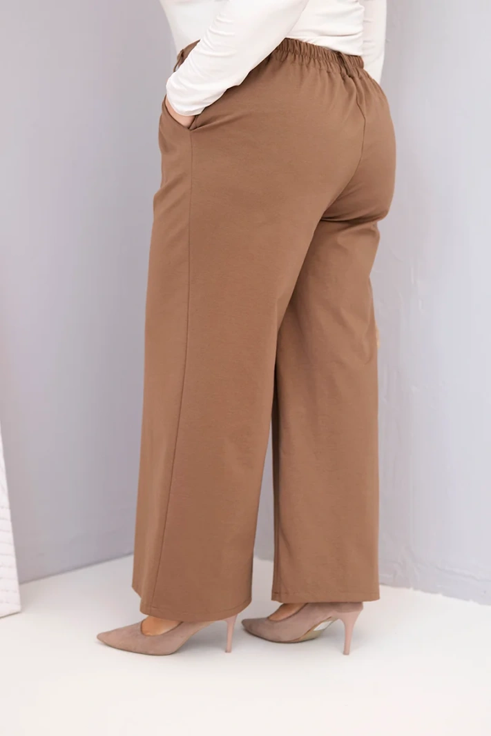 Dámské kalhoty Plus Size s širokými nohavicemi a vysokým pasem světlé camelové