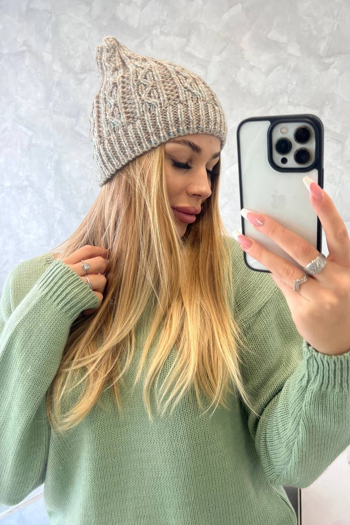 Melisa vilnonė kepurė K241 beige+grey