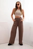 Women's cotton cargo pants with pockets and chain beige