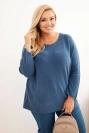 Moteriška plus size megzta palaidinė su laivapriekiniu iškirpimu džinsinė