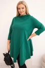 Moteriška medvilninė bliuskutė Plus Size asimetriška su pasukamu rankoviu tamsiai žalia