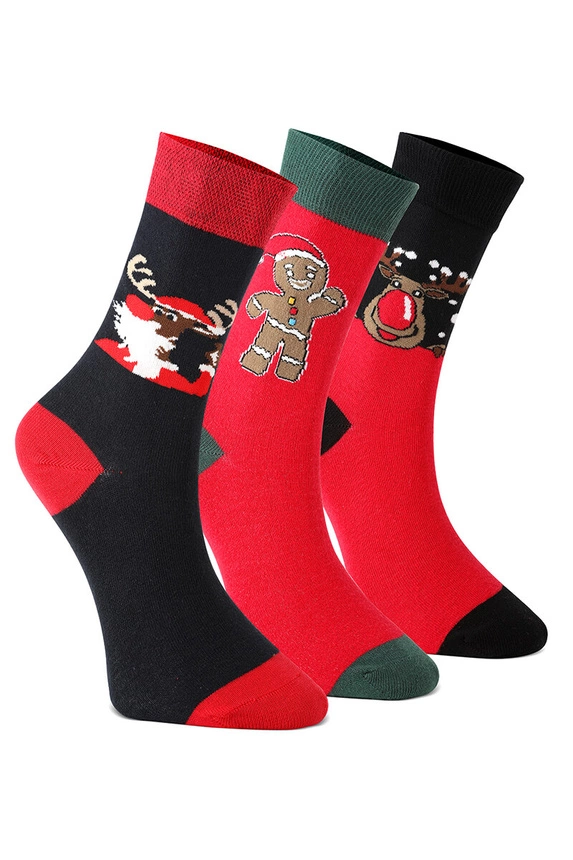 Unisex Christmas gift socks – set of 3 pairs reindeer, cookie and Santa