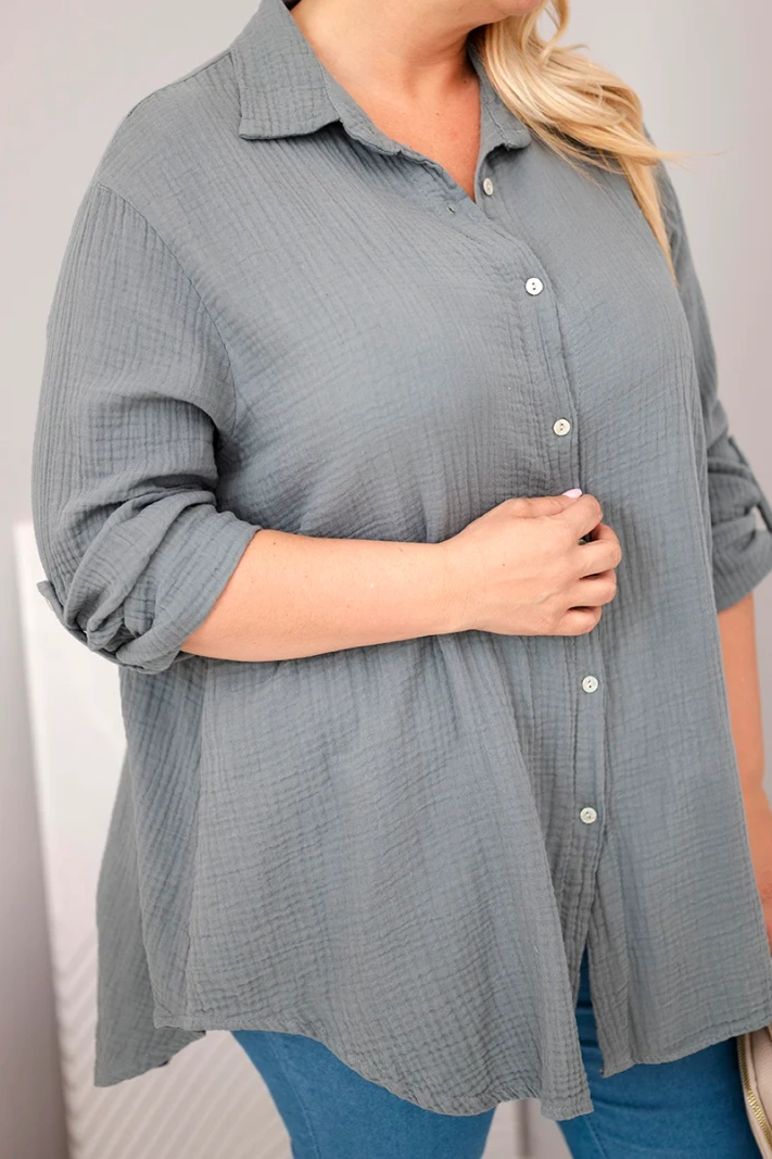 Bavlněná mušelínová košile Plus Size tmavě šedá