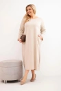 Moteriška suknelė Plus Size medvilninė su ilgomis rankovėmis ir raukiniais juosmens bežinė