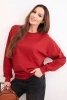 Women's basic cotton loop sweatshirt with a round neckline burgundy