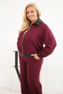 Damen-Set Plus Size mit Reißverschluss-Sweatshirt und weitem Hosen rotburgund