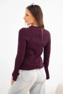 Women's ribbed viscose blouse with a collar and wide sleeve plum