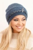Women's winter fluffy hat with pearls and decorative braid denim