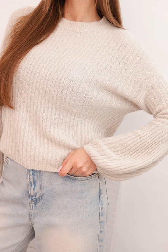 Damenpullover aus Baby-Alpakawolle mit Puffärmeln beige