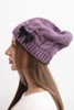 Women's winter hat with decorative bow and braided pattern K438 plum