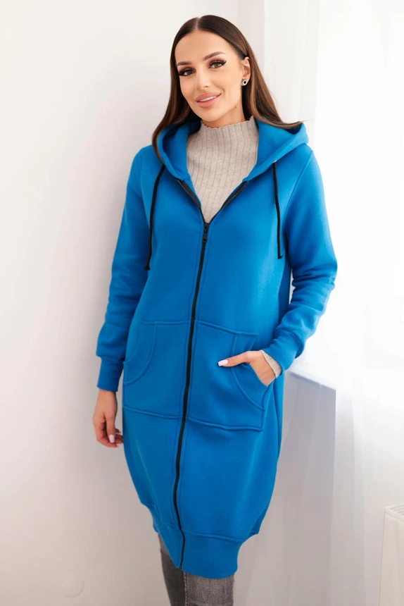 Long insulated sweatshirt with a hood mauve blue