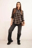 Women's cotton checkered shirt with a longer back black