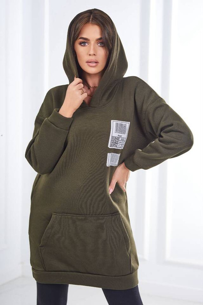 Bluza z kapturem z naszywkami khaki