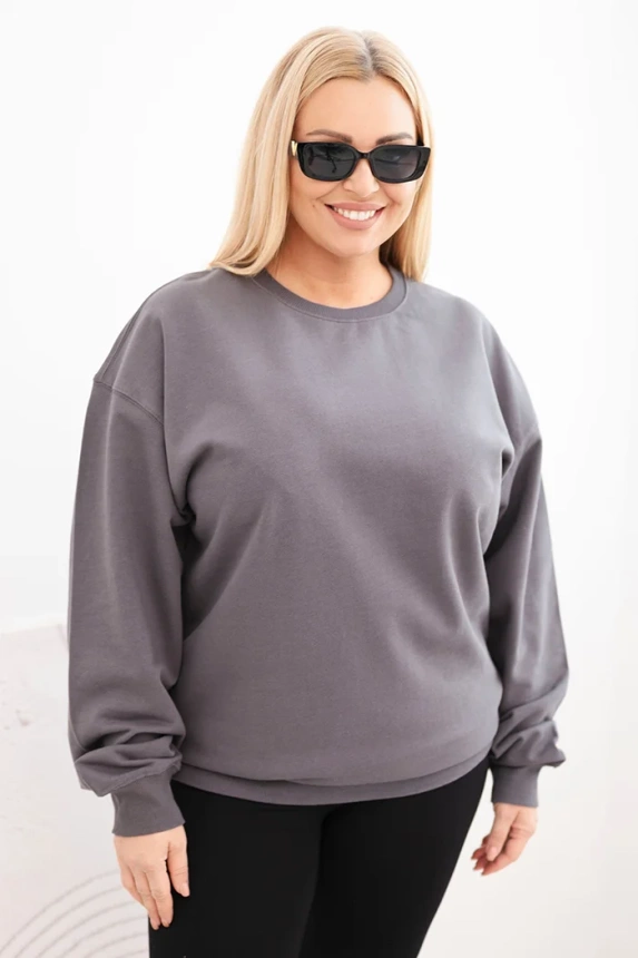 Women's Plus Size basic cotton looped sweatshirt with a round neckline graphite