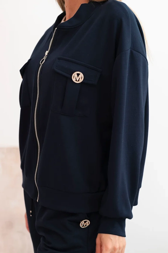 Damen-Set aus Viskose mit offener Jacke und Hose butterfarben granatowy