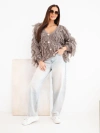 Women's sweater with fringes and decorative buttons fango brown