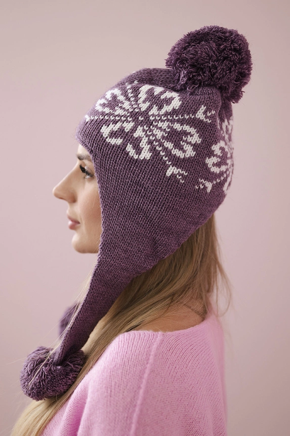 Women's long eared cap Balbina K381 purple