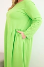 Damenkleid Plus Size aus Baumwolle mit langen Ärmeln und Raffung in der Taille hellgrün