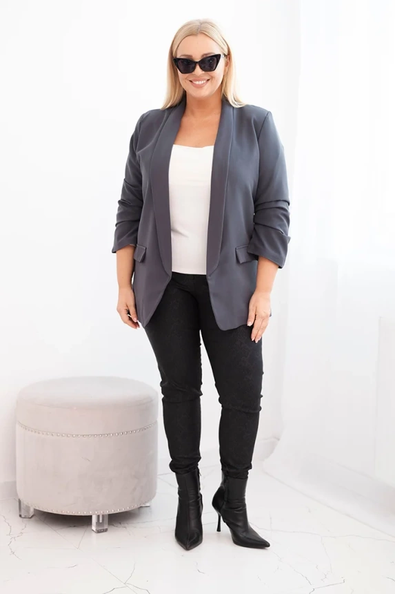 Dámska sako Plus Size bez zapínania s podšívkou XL/2XL grafitová