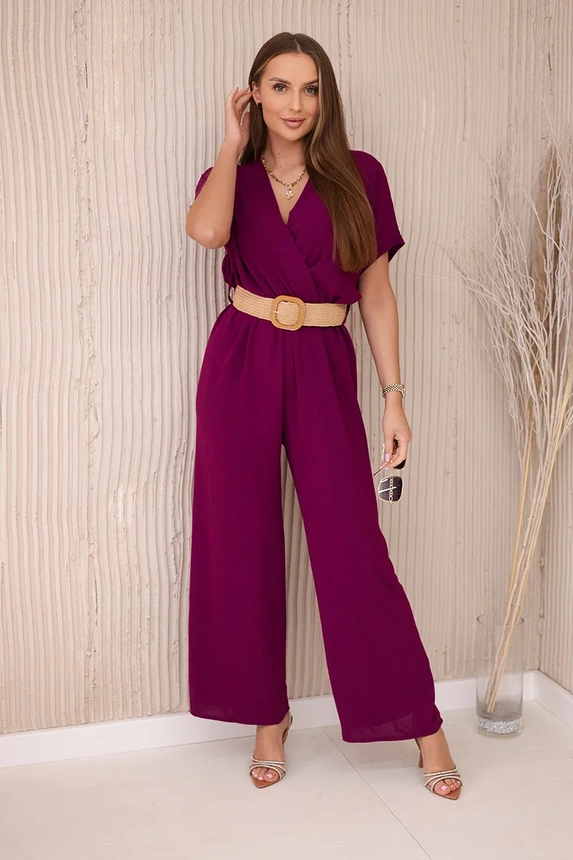 Jumpsuit mit dekorativem Taillengürtel Pflaume