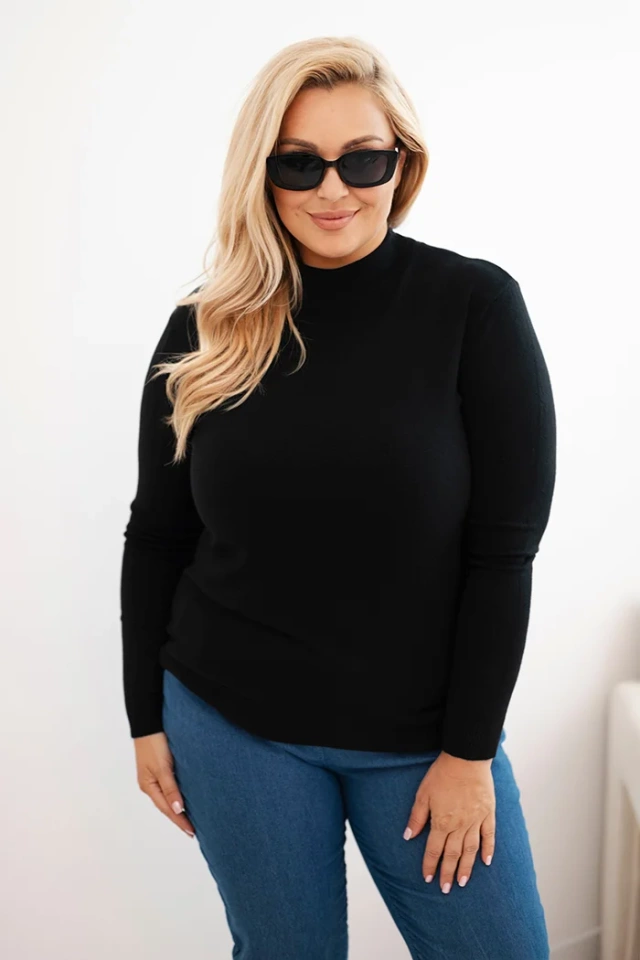 Sweter damski Plus Size z wiskozy z golfem czarny