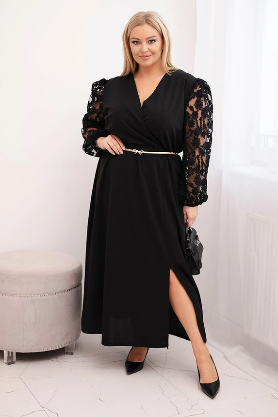 Sukienka damska Plus Size z wiskozy z kopertowym dekoltem czarna