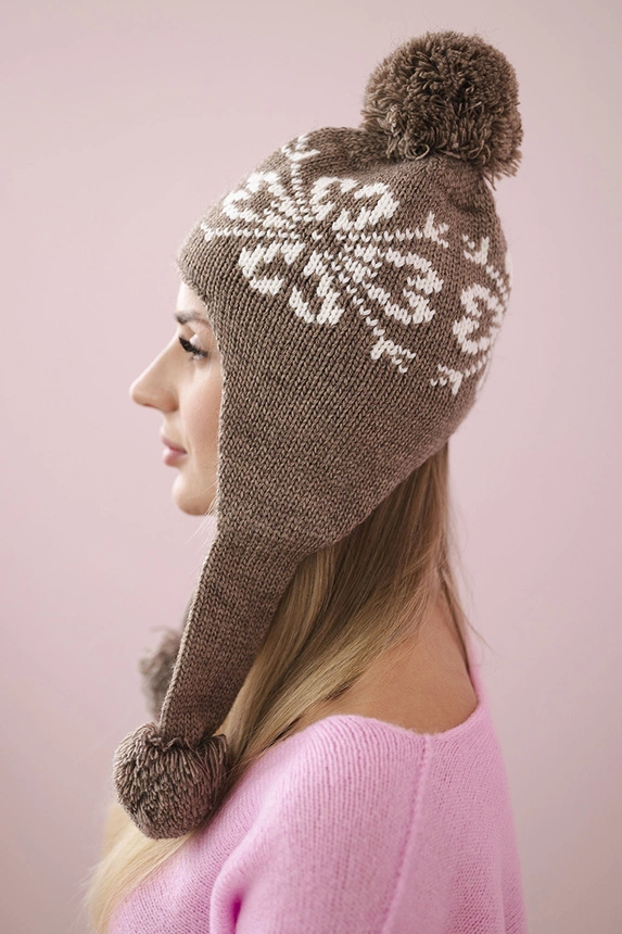 Women's long eared cap Balbina K381 cappuccino