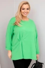 Plus size women's blouse with cotton, long sleeves and ruching light green
