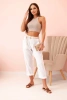 Women's linen cotton pants with a belt white