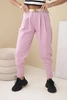 Women's cotton high-waisted pants with a belt dark pink
