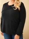 Dámska bavlnená mikina Plus Size s dierkovanou vsadkou a vreckom čierna
