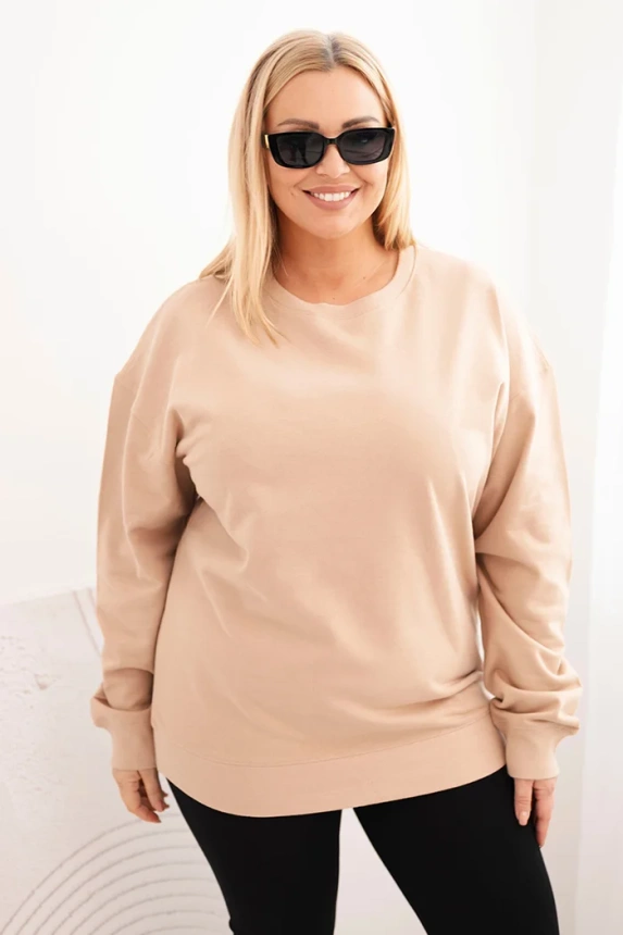 Women's Plus Size Loop Sweatshirt Basic Cotton with Round Neck beige