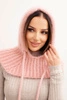 Women's hooded cap with a delicate weave and drawstrings powder pink