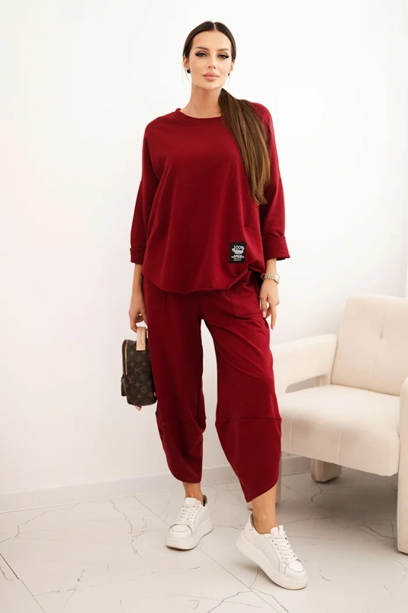 Cotton set sweatshirt + pants dark burgundy
