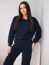 Ribbed viscose women's set with a sweatshirt and pants with a cuff navy blue