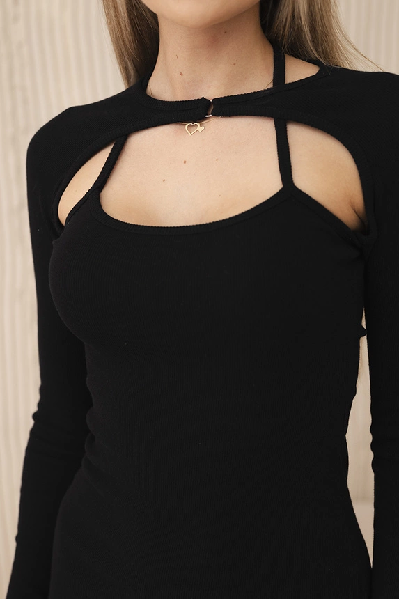 Gestreiftes tailliertes Kleid schwarz