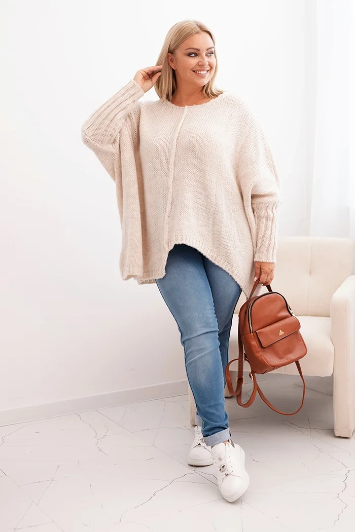 Damenpullover Plus Size aus Acryl mit lockerer Passform und 3/4-Ärmeln beige
